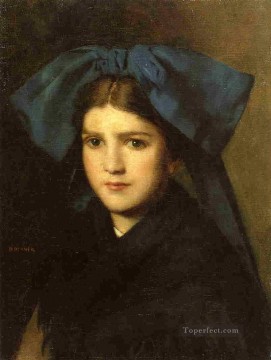 髪にリボンを持つ少女の肖像 ジャン・ジャック・ヘナー Oil Paintings